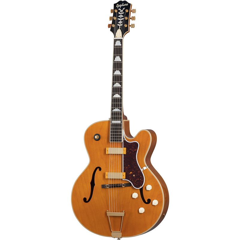 Foto van Epiphone 150th anniversary zephyr deluxe regent blondeburst semi-akoestische gitaar met hard case