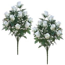 Foto van Louis maes kunstbloemen boeket rozen/gipskruid - 2x - wit - h56 cm - bloemstuk - bladgroen - kunstbloemen