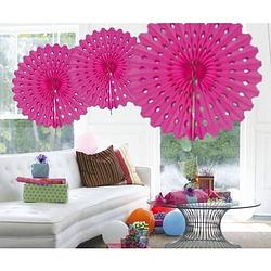 Foto van 3x honeycomb waaiers fuchsia 45 cm - hangdecoratie