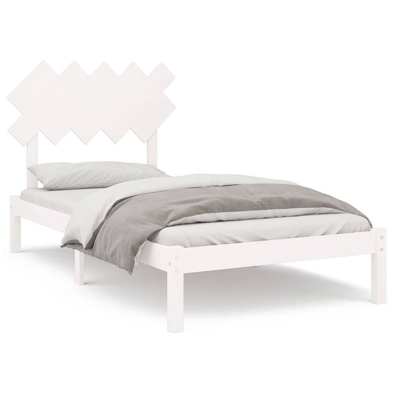 Foto van The living store houten bedframe - massief grenenhout - 205.5 x 105.5 x 31 cm - wit