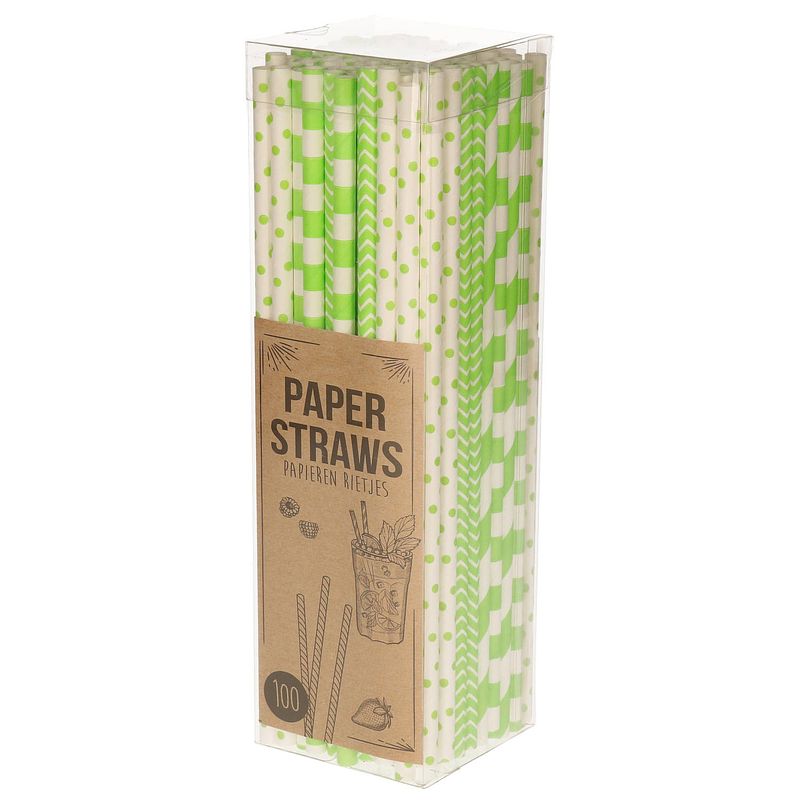 Foto van Papieren drinkrietjes - 100x - groen - 20 cm - drinkrietjes