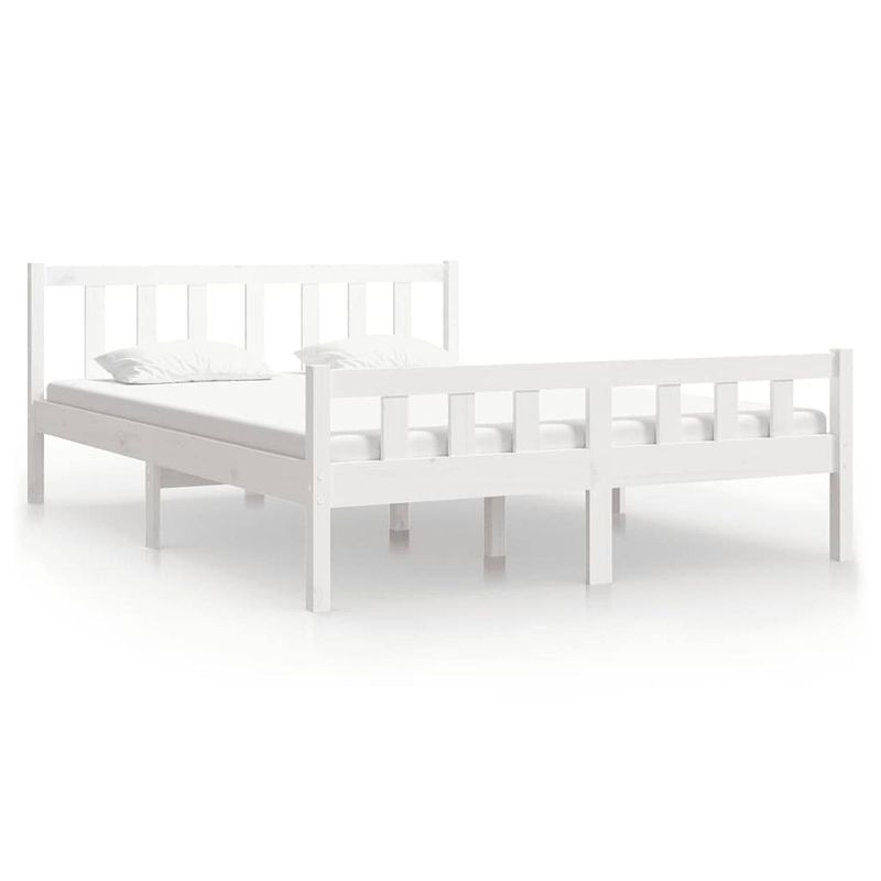 Foto van Vidaxl bedframe massief hout wit 135x190 cm 4ft6 double