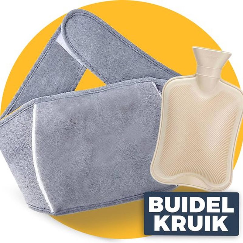 Foto van Buidel kruik grijs - met hoes - 1 liter - pasper warmwaterkruik - menstruatie pijnverlichting warmteband - kruikzak