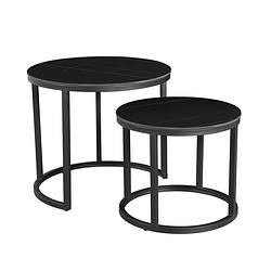 Foto van Dimehouse industriële salontafel paige - marmer salontafel set van 2 - zwart