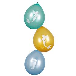 Foto van Boland ballonnen zeemeermin junior 25 cm latex groen/goud/blauw 6 stuks