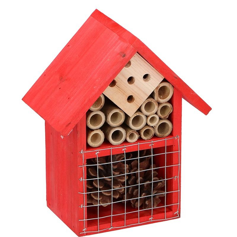 Foto van Rood insectenhotel 19 cm - hotel/huisje voor insecten - bijenhuis/vlinderhuis