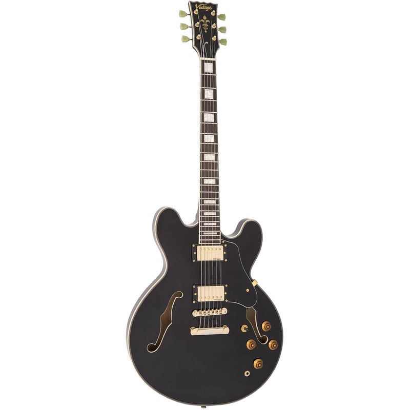 Foto van Vintage vsa500 reissued gloss black semi-akoestische gitaar