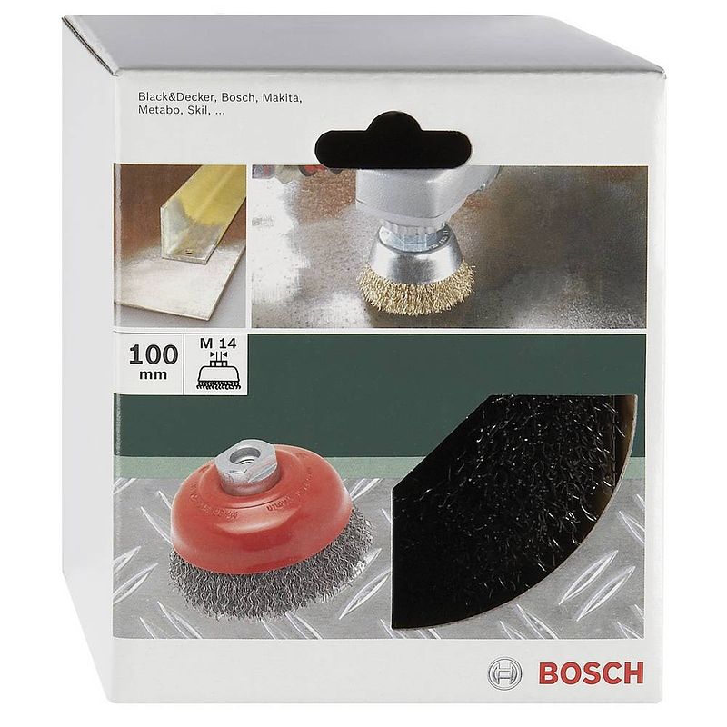 Foto van Bosch accessories komborstel voor haakse- en rechte schuurmachine - geribbelde draad, 100 mm 2609256502 1 stuk(s)