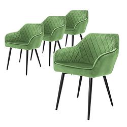 Foto van Ml-design set van 4 eetkamerstoelen met armleuning en rugleuning, groen, keukenstoel met fluwelen bekleding,