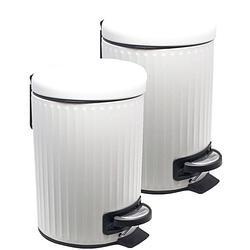 Foto van 2x rvs vuilnisbakken/pedaalemmers wit 3 liter 26 cm - prullenbakken