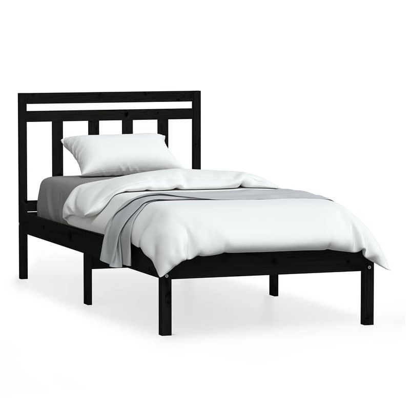 Foto van The living store bedframe - naam - bedframe - afmeting- 205.5 x 106 x 100 cm - kleur- zwart - materiaal- massief