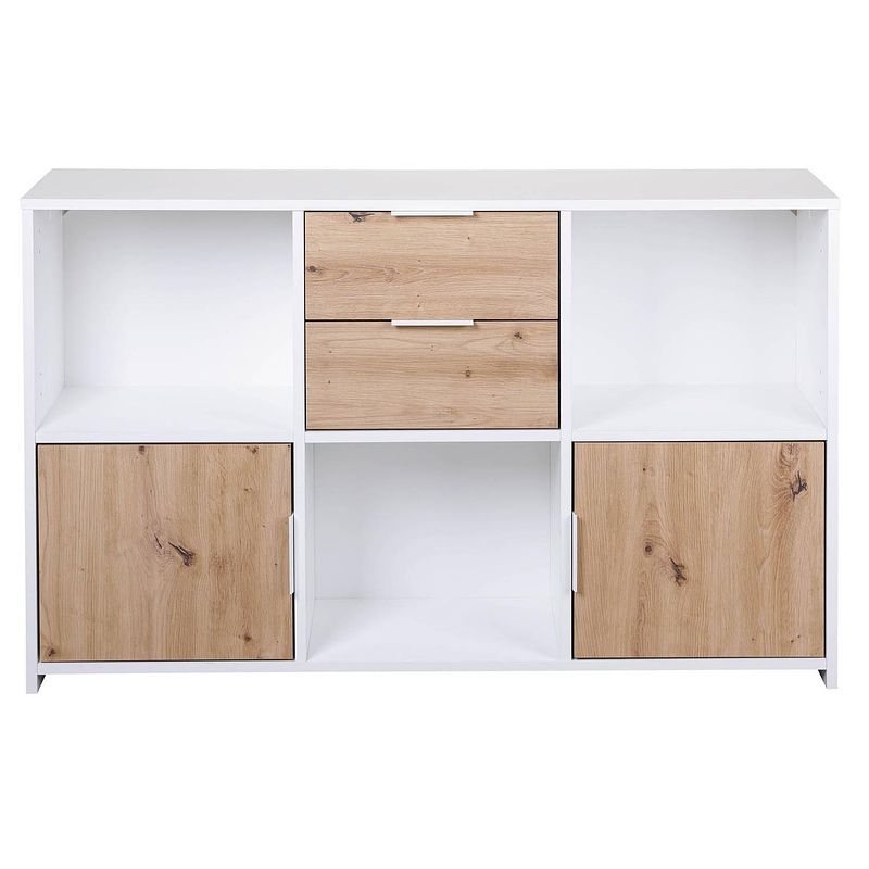 Foto van Pepeto dressoir 2 laden, 2 deuren, 3 planken wit, artisan eik decor.
