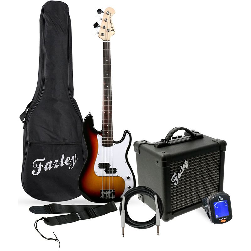 Foto van Fazley fpb118 starter pack sunburst elektrische basgitaar starterset