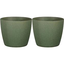 Foto van 2x stuks plantenpot/bloempot kunststof donkergroen ribbels patroon - d22/h22 cm - plantenpotten