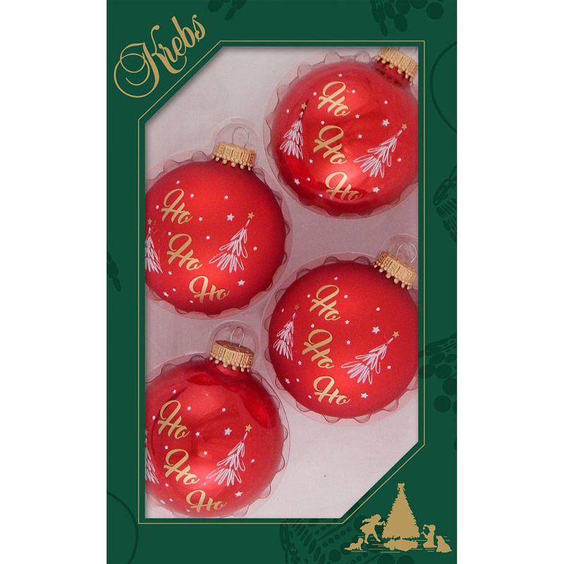 Foto van 4x luxe rode glazen kerstballen ho ho ho 7 cm kerstboomversiering - kerstbal