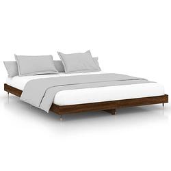 Foto van The living store bedframe - bruineiken - 203 x 203 x 20 cm - hoge kwaliteit bewerkt hout - metalen poten - multiplex