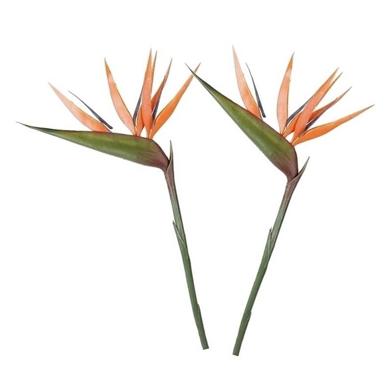 Foto van 2x oranje strelitzia/paradijsvogelbloem kunstbloemen 90 cm - kunstbloemen