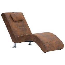 Foto van Vidaxl chaise longue met kussen kunstsuède bruin