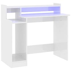 Foto van Vidaxl bureau met led-verlichting 97x45x90 cm hout hoogglans wit