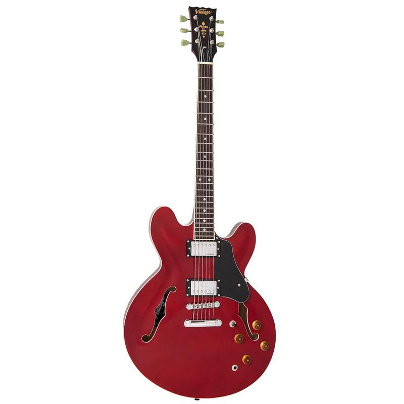 Foto van Vintage vsa500 reissued cherry red semi-akoestische gitaar