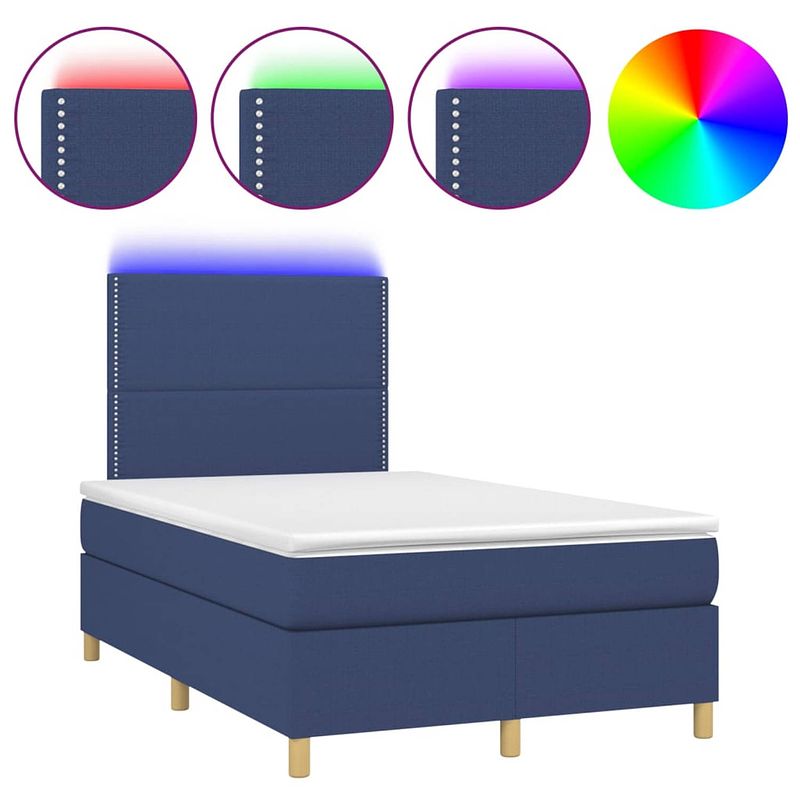 Foto van The living store boxspring led - 203x120x118/128 cm - blauw stof - verstelbaar hoofdbord - pocketvering matras -