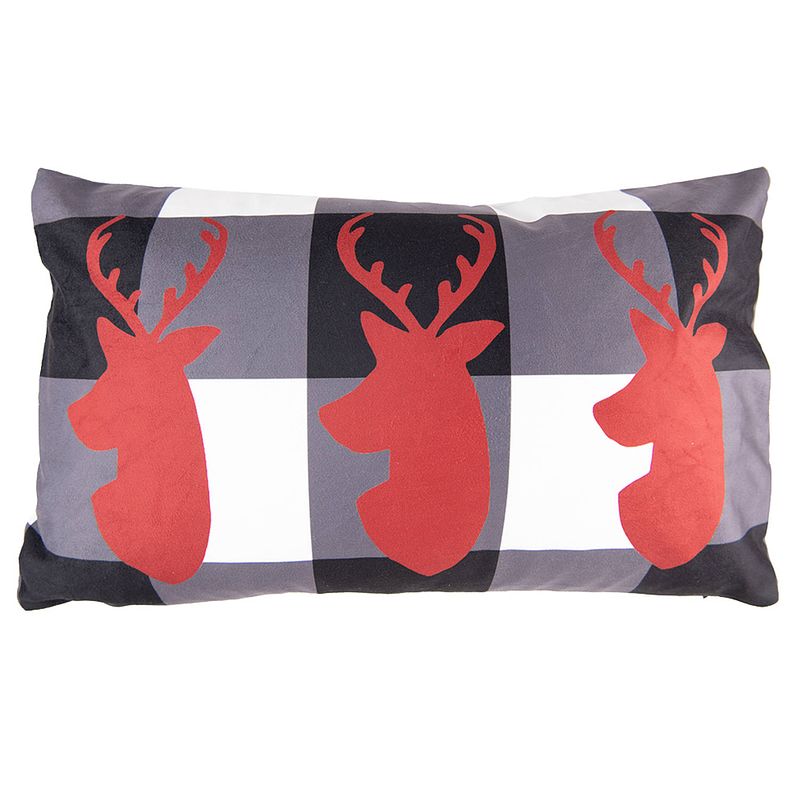 Foto van Haes deco - kerst kussenhoes 30x50 cm - zwart - collectie: animal check - sierkussen, kussenhoes