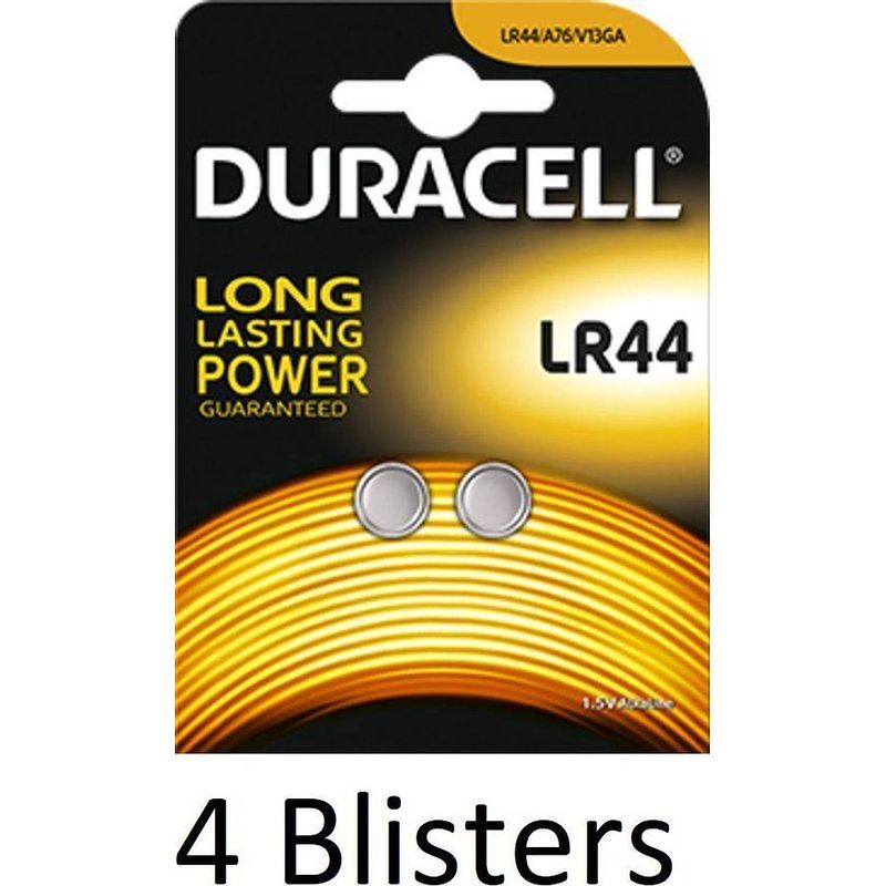 Foto van 8 stuks (4 blisters a 2 st) duracell lr44 batterij single-use battery alkaline