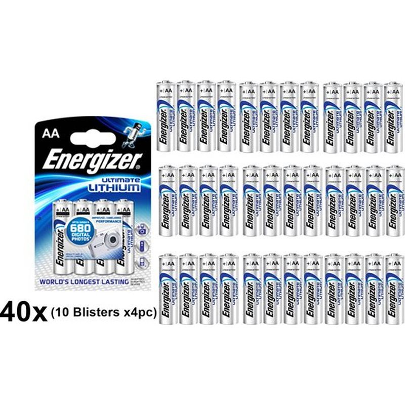 Foto van Aa l91 energizer ultimate lithium 3000mah 1.5v - 40 stuks (10 blisters a 4st)