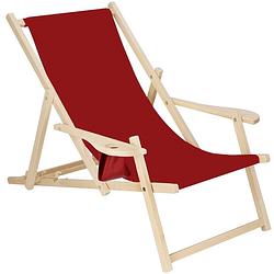 Foto van Ligbed strandstoel ligstoel verstelbaar armleuningen beukenhout handgemaakt bordeauxrood
