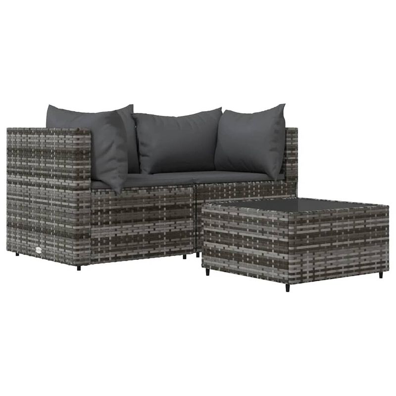 Foto van Vidaxl 3-delige loungeset met kussens poly rattan grijs