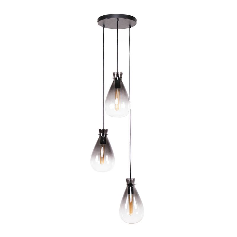 Foto van Dimehouse industriële hanglamp veronica - smokey glass - 3-lichts getrapt