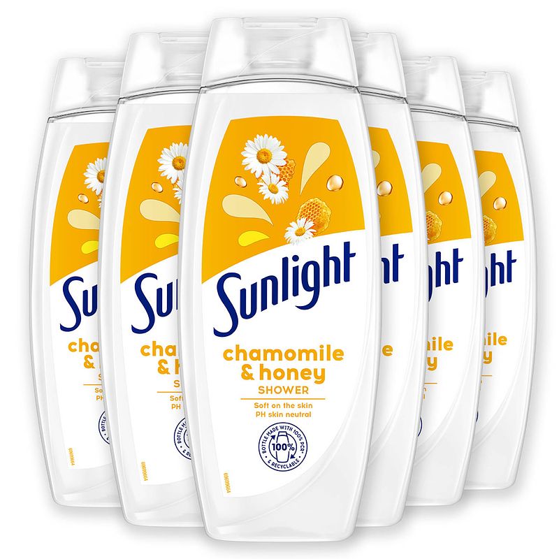 Foto van Sunlight zeep - douchegel - kamille & honing - ph-huidneutraal - voordeelverpakking 6 x 450 ml