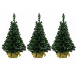 Foto van 3x stuks volle mini kerstbomen groen in jute zak 45 cm kunstbomen - kunstkerstboom