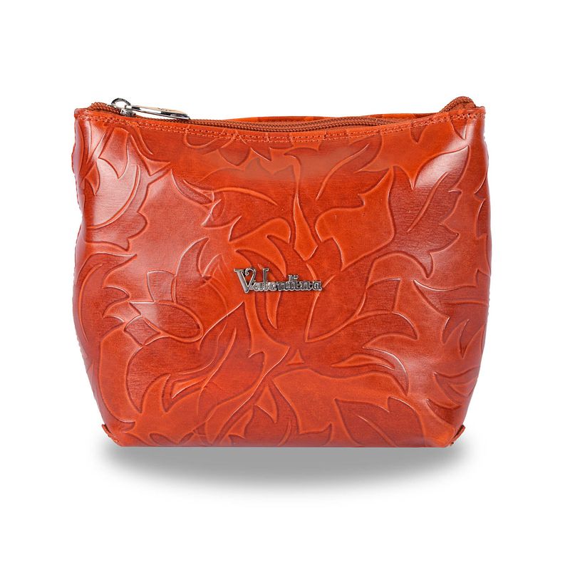 Foto van Crossbody tas rich oranje lederen bloemendesign schoudertas praktisch & uniek koningsdag accessoires