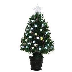 Foto van Tweedekans groene glasvezel kunstkerstboom 90 cm met led lampjes - kunstkerstboom