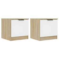 Foto van The living store nachtkastjes - nachtkastjes - 40 x 39 x 40 cm - bewerkt hout - wit en sonoma eiken - set van 2