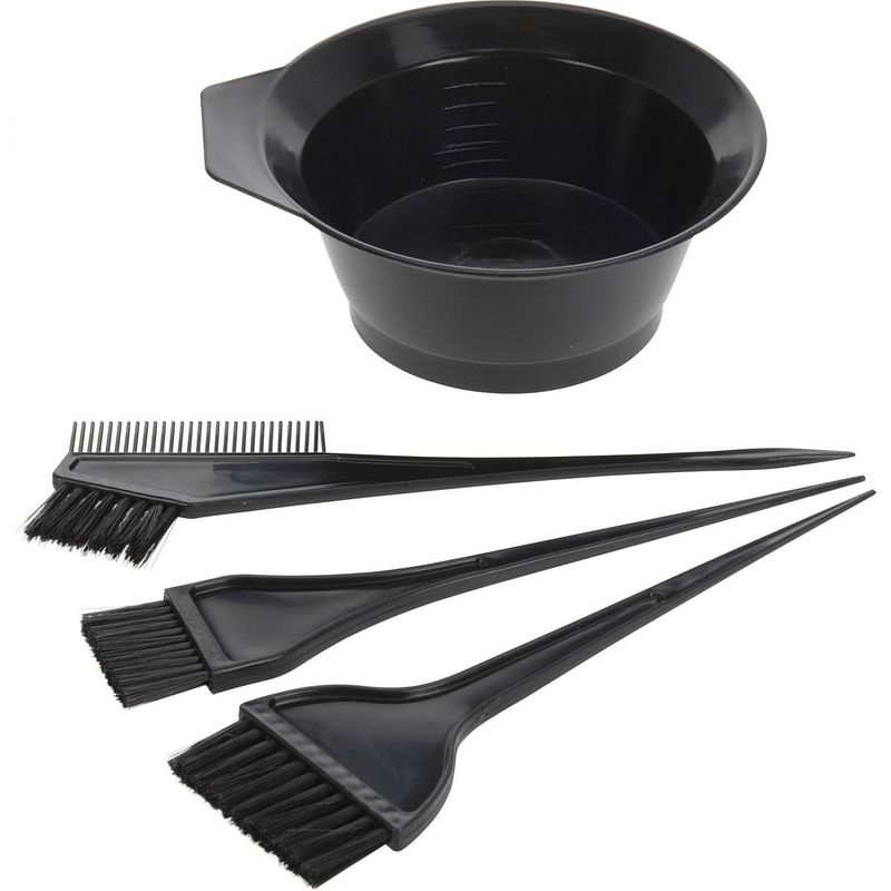 Foto van Haarverfset zwart met 3 kwasten en kommetje 32 x 6 x 29 cm - haarborstels