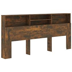 Foto van The living store hoofdbordkast - 220 x 19 x 103.5 cm - gerookt eiken - bewerkt hout