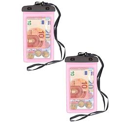 Foto van 2x stuks bellatio design waterdicht geldbuidel / moneybelt nektasje - roze - telefoonhoesjes