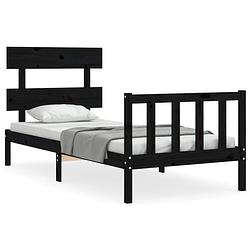 Foto van The living store bedframe met hoofdbord massief hout zwart 3ft single - bed