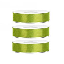 Foto van 3x hobby/decoratie lime groene satijnen sierlinten 1,2 cm/12 mm x 25 meter - cadeaulinten