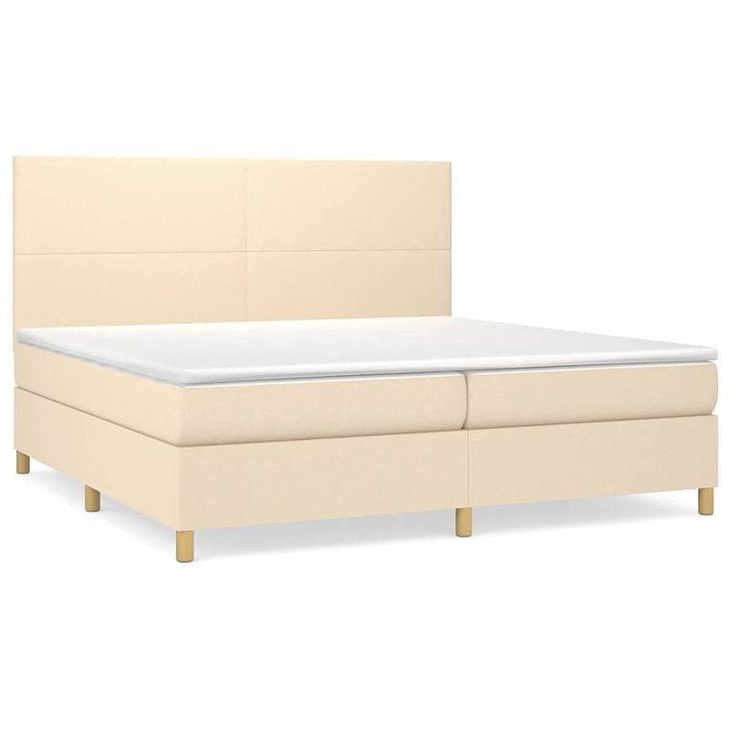 Foto van The living store boxspring bed - crème - 203 x 200 x 118/128 cm - pocketvering matras - middelharde ondersteuning -