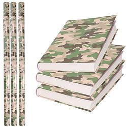 Foto van 3x rollen kadopapier / kaftpapier 200 x 70 cm - camouflage groen - kaftpapier voor schoolboeken / boekenkaften