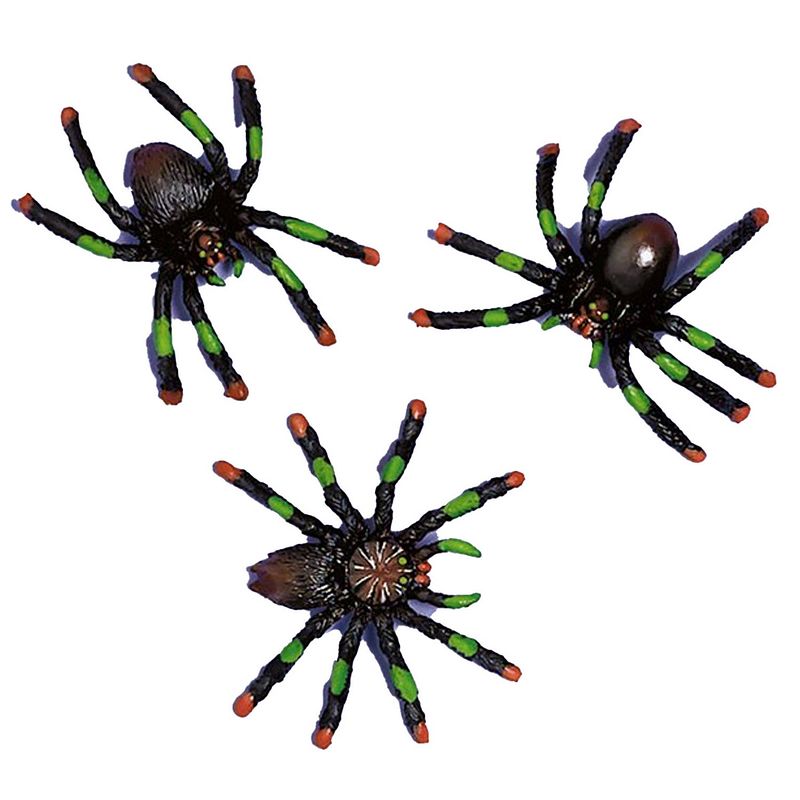 Foto van Amscan nep spinnen/spinnetjes 4 x 3 cm - zwart - 8x stuks - horror/griezel thema decoratie beestjes - feestdecoratievoor