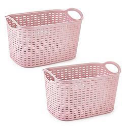 Foto van Plasticforte opbergmand/kastmandje - 2x - 19 liter - roze - kunststof - 29 x 39 x 25 cm - opbergbox