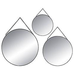 Foto van Set van 3x spiegels/wandspiegels rond metaal zwart met ketting - spiegels