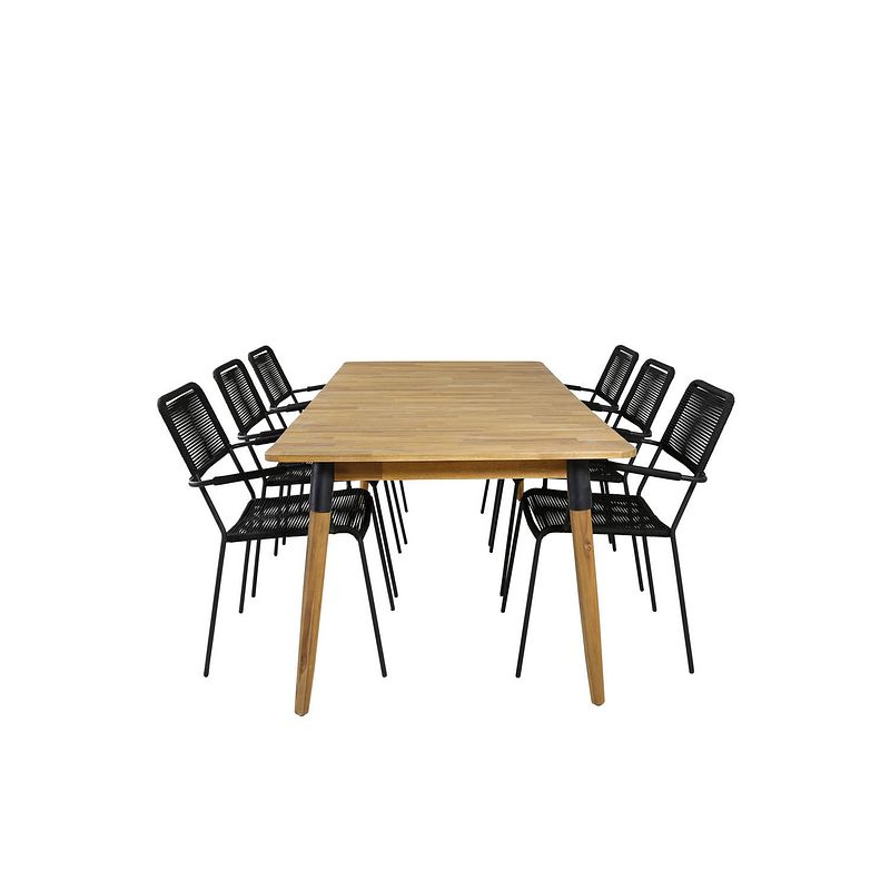 Foto van Julian tuinmeubelset tafel 100x210cm en 6 stoel armleuning lindos zwart, naturel.