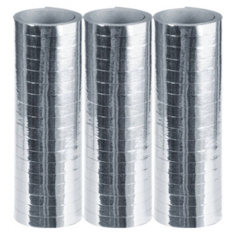 Foto van Carnival toys serpentine 4 meter metallic zilver 3 stuks