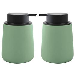 Foto van Msv zeeppompje/dispenser malmo - 2x - keramiek - groen/zwart - 8,5 x 12 cm - 300 ml - zeeppompjes