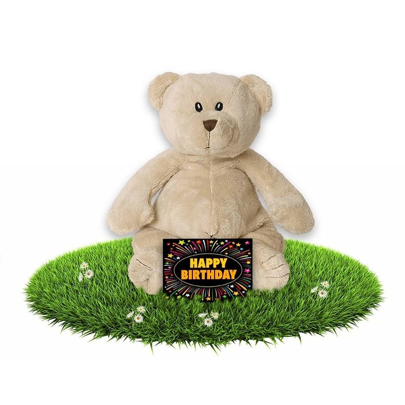 Foto van Verjaardag knuffel teddybeer 23 cm + gratis verjaardagskaart - knuffelberen